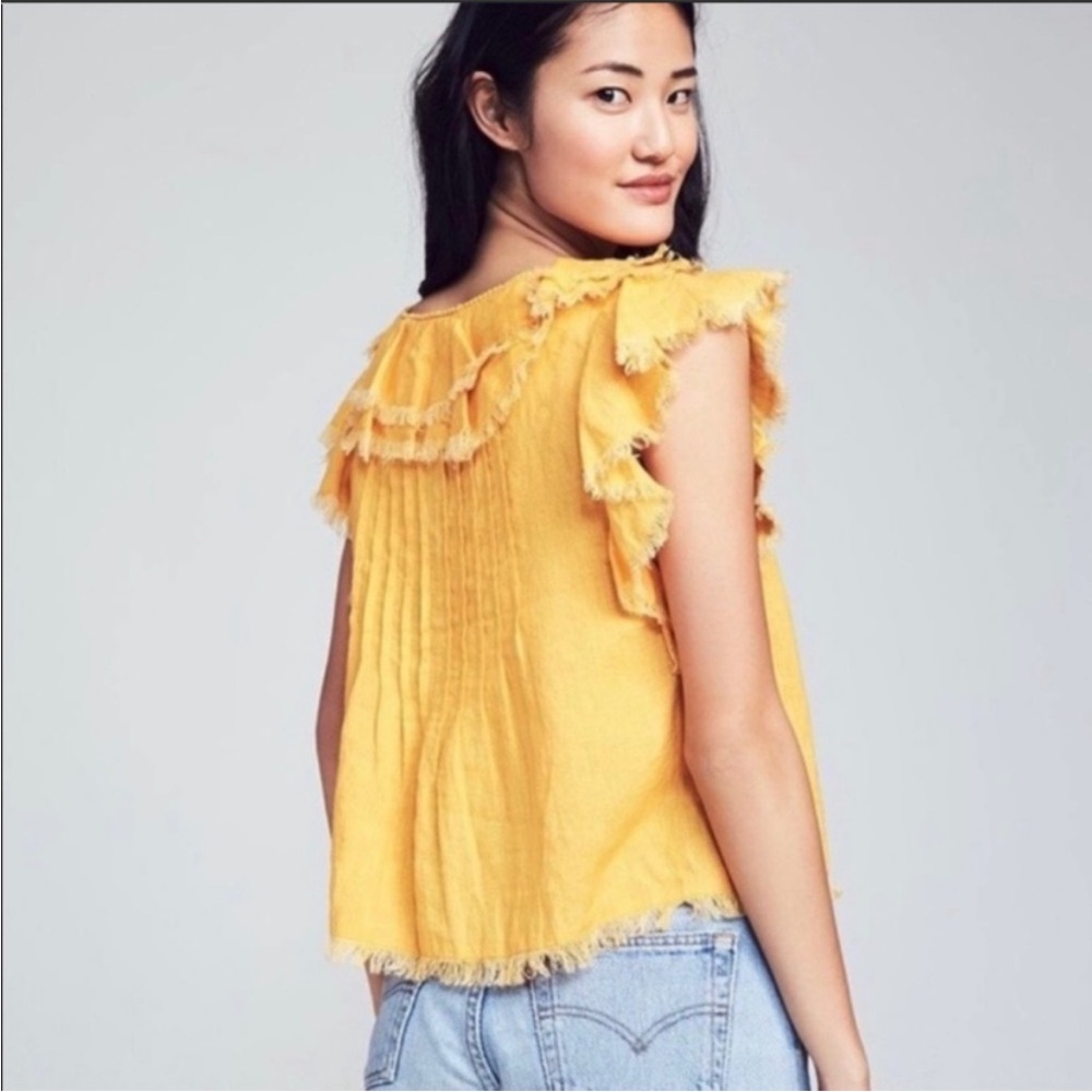 Faherty Yellow Ruffle Blouse - Picture 2 of 7